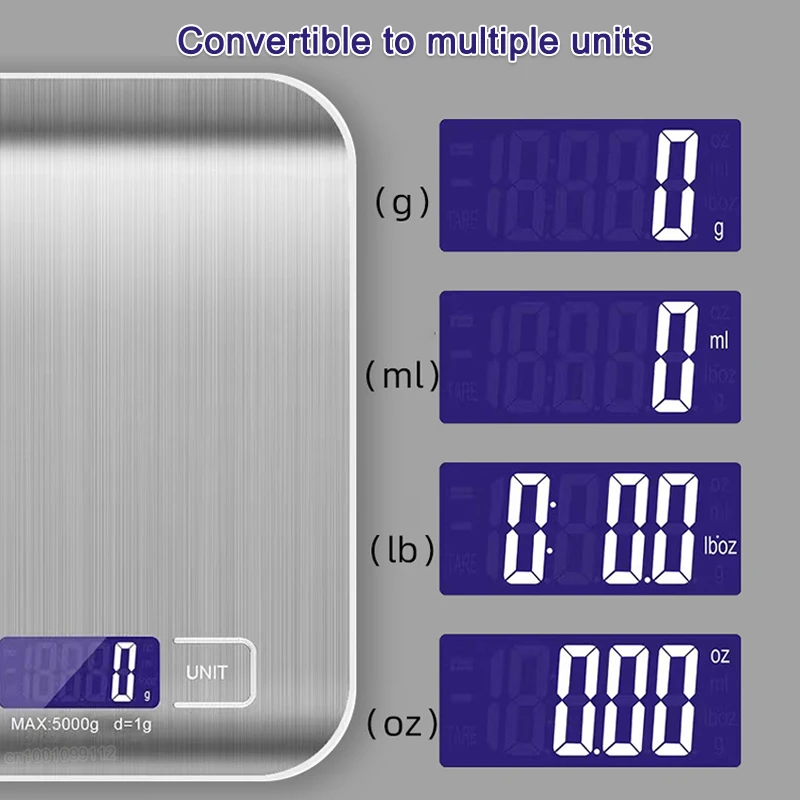 Bilancia da cucina digitale da 5/10 kg Bilancia da cucina portatile in acciaio inossidabile Display a LED Bilancia elettronica per gioielli da forno