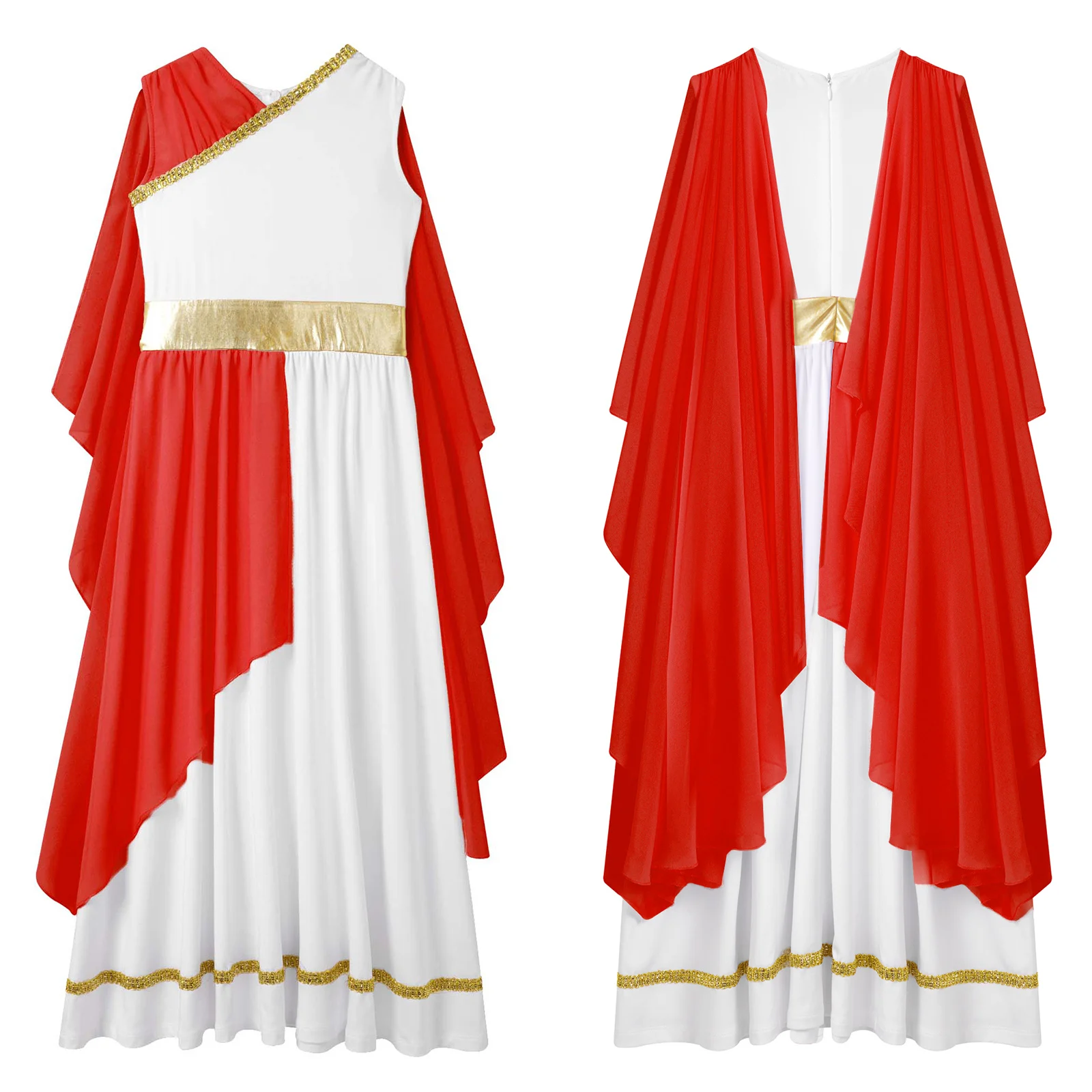 Girls Halloween Ancient Greek Roman Athena Goddess Princess Queen Cosplay Costume Sleeveless Toga Shawls Dress Church Choir Gown