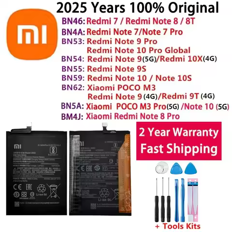 2025 Years Original Battery BN5A BN59 BM4J BN53 For Xiaomi Redmi Note POCO M3 7 9T 10X 7 8 8T 9 9S 10 10S 4G 5G Pro Batteries