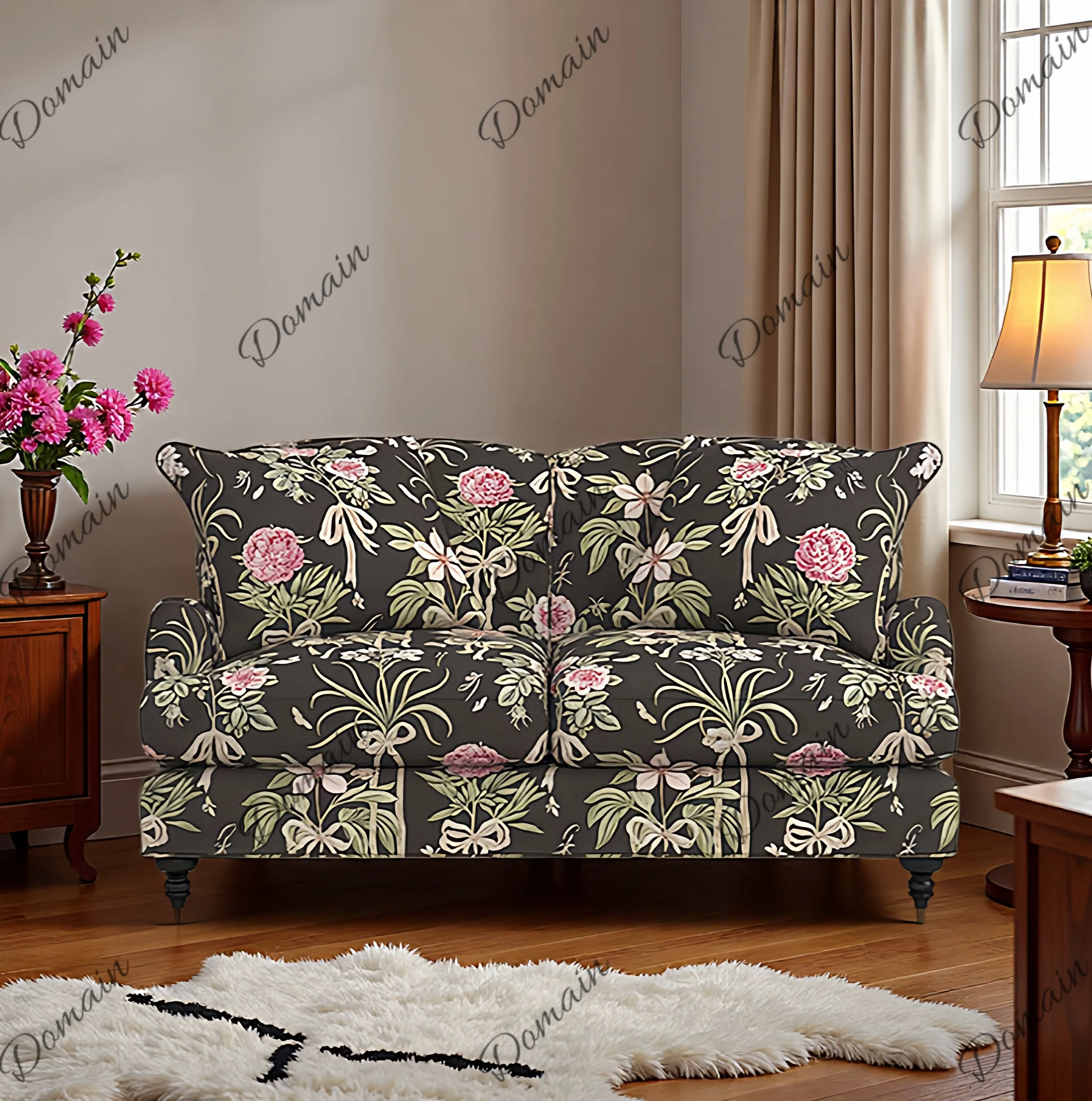French medieval retro fabric sofa American country high back pastoral coffee color living room three double small sofa