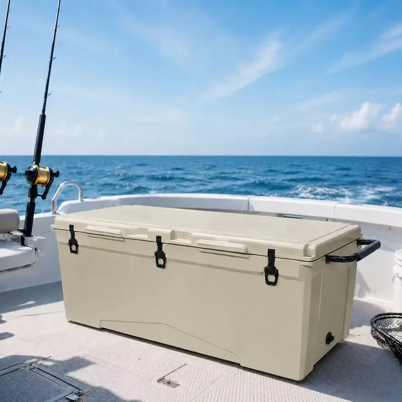 240QT Large Capacity Portable with Wheels and Handle Insulated Rotomolded LLDPE+PU Ice Chest for Marine Fishing Cooler Box