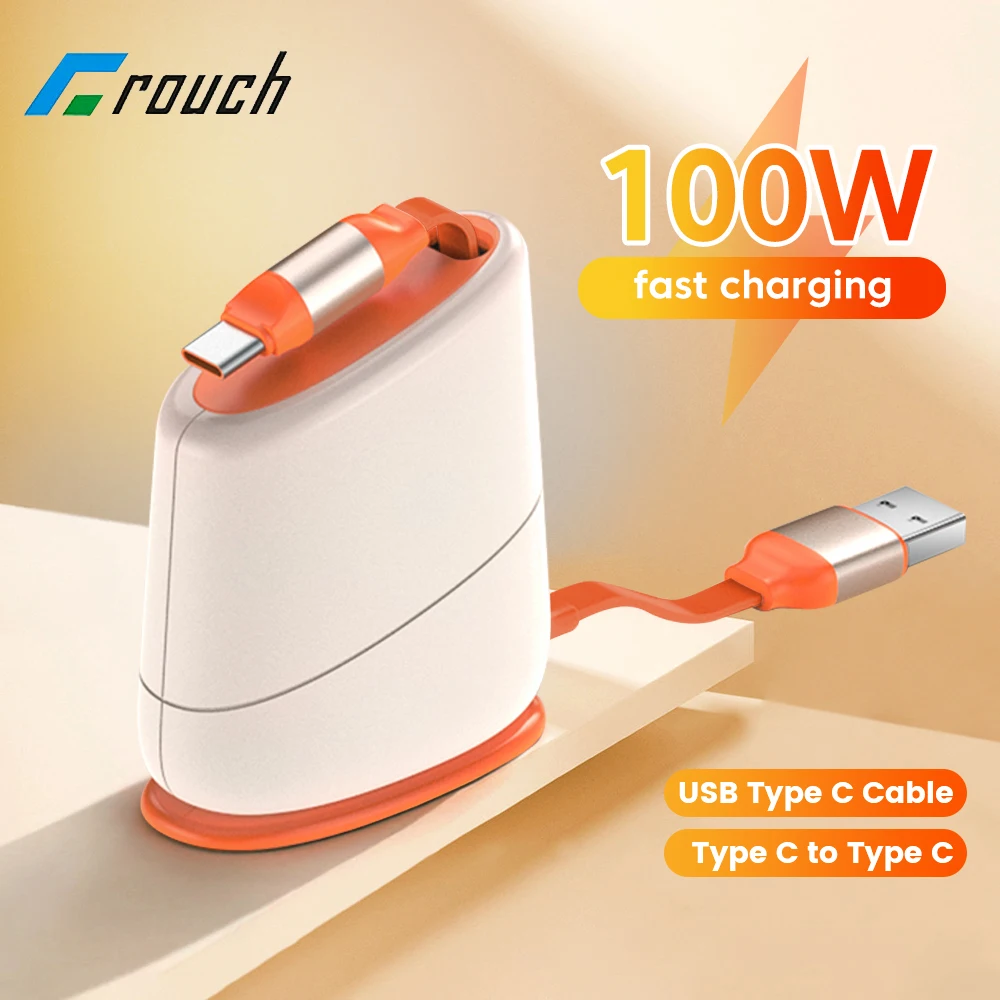 2-in-1 Desktop Retractable 100W USB Type C Cable Fixable PD60W USB C To Type C Fast Charging Cable for iphone 15 Samsung Xiaomi