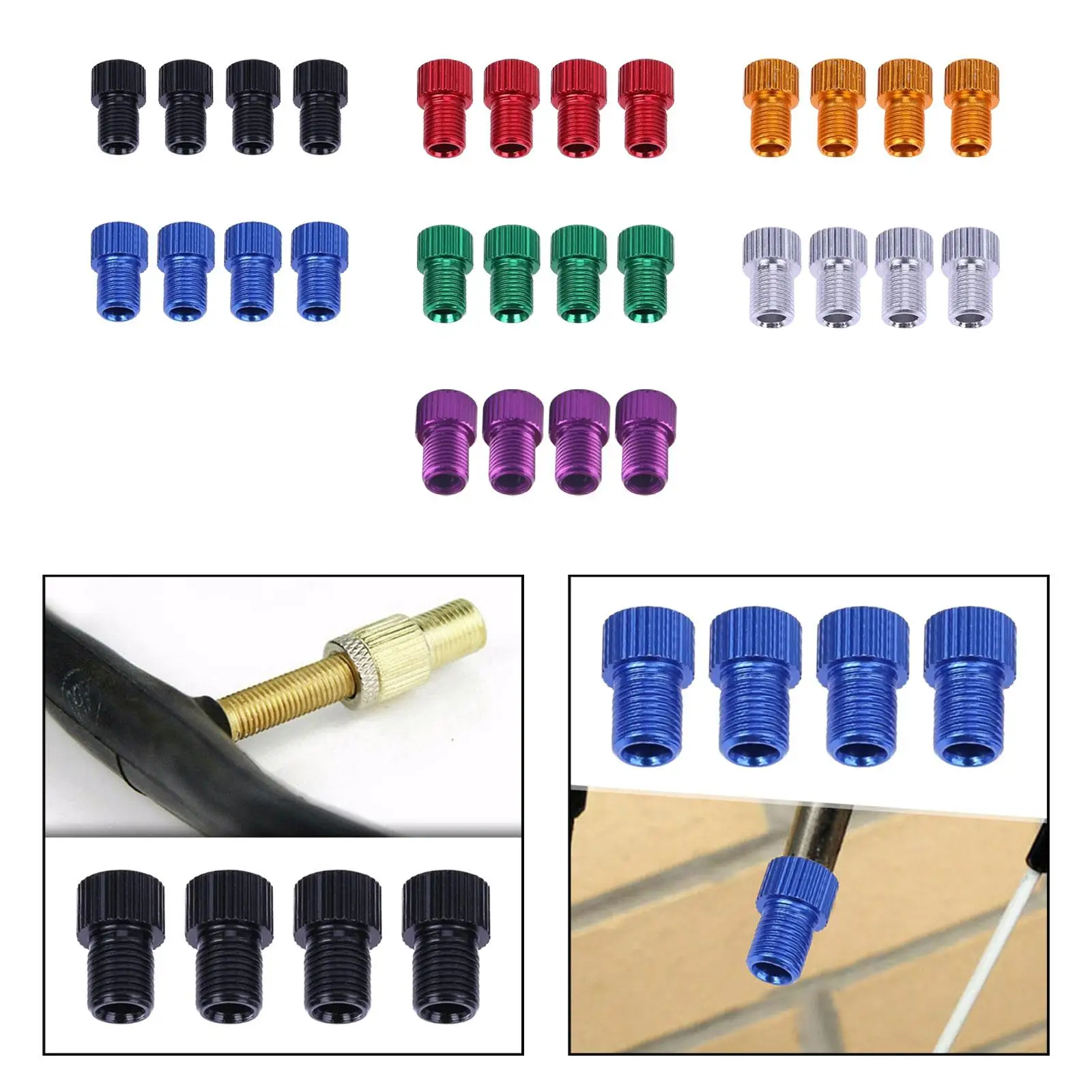 Kit de 4 adaptadores convertidores de válvula de bicicleta metálicos para bomba de aire de carretera, accesorios de ciclismo de montaña, repuesto.