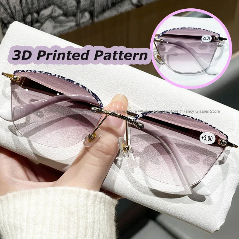 

Luxury Design Reading Glasses for Women Men New Trending HD Presbyopia Ladies 3D Printed Pattern Fashion Far Sight Eyeglasses