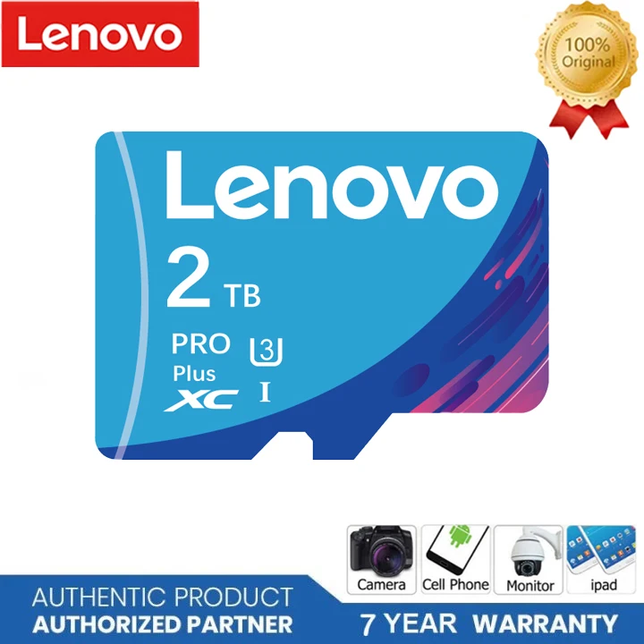 Lenovo-Carte mémoire Micro TF, carte SD bleue avec adaptateur SD, cartes Flash, 64 Go, 128 Go, 512 Go, C10 A2 U3 TF