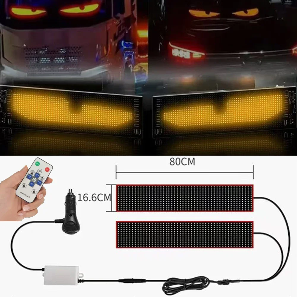 

2 в 1, светодиодная пиксельная панель Devil Eye для грузовика, 60/70/80 см, пульт дистанционного управления, мягкое складное освещение, прокрутка для лобового стекла доски