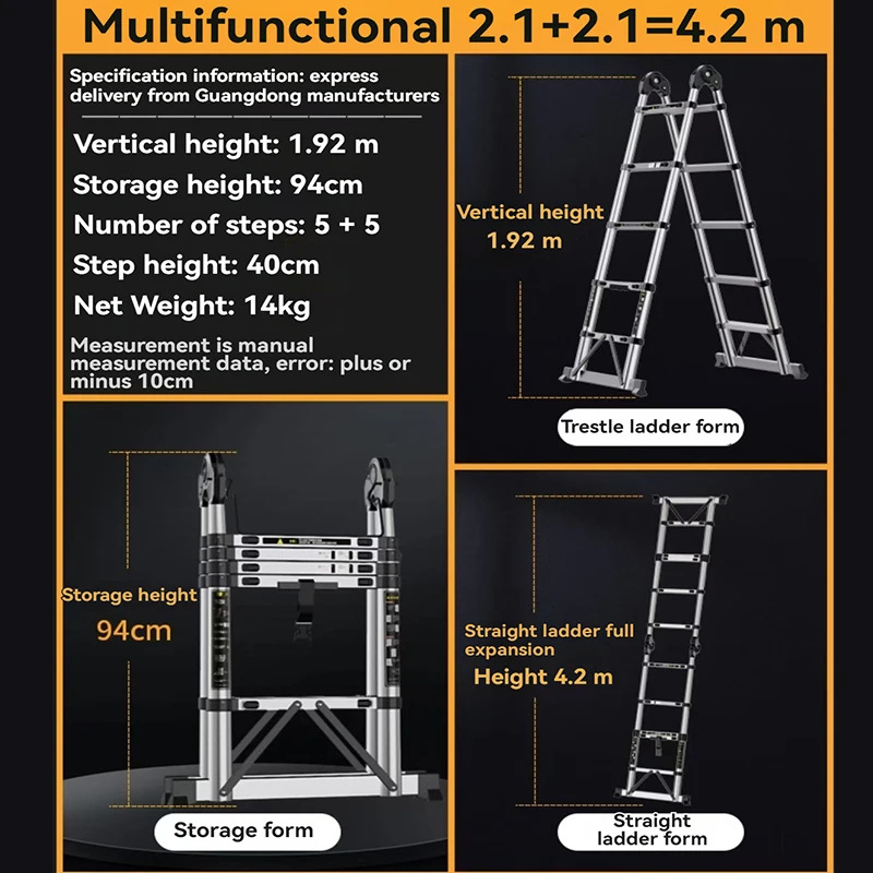 

1.7m+1.7m Stainless Steel Multifunctional Folding Ladder Straight Ladder Engineering Ladder Home Ladder Telescopic Ladder