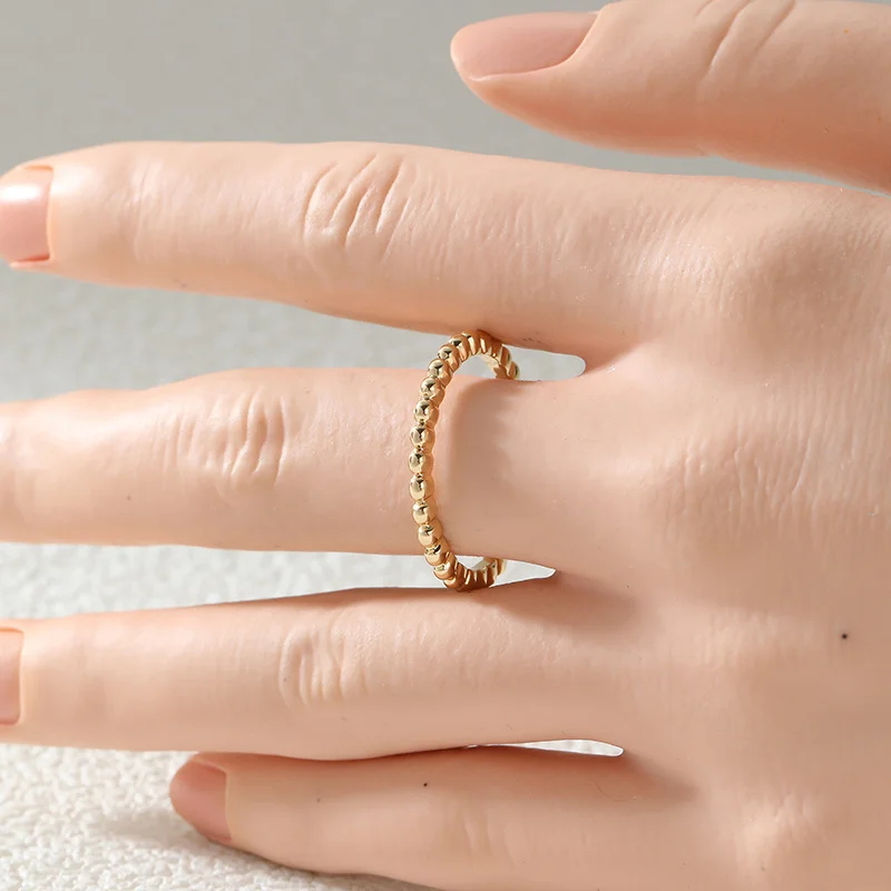 Minimalist Bead Thin Ring Shiny Texture Basic Style Women's Daily Commuting And Dating Golden Plated Ring Fashion Jewelry