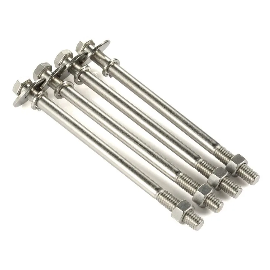 

3 816 x 7 Hex Bolts with Hex Nuts and Thick Flat and Lock Washe Partially Threaded Stainless Steel 188 Plain Finish 4 Sets