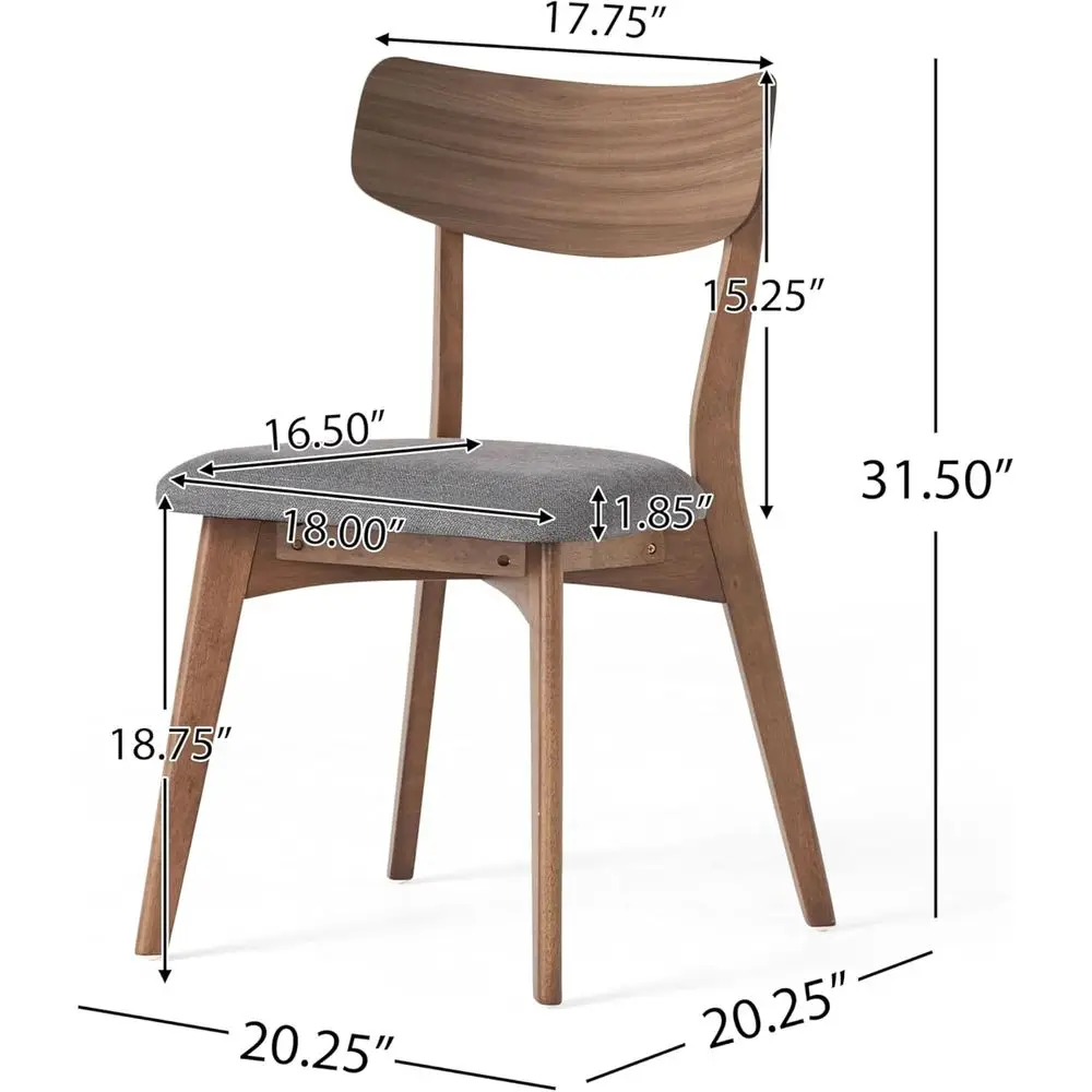 Set di 4 sedie da pranzo Modern Century con finitura noce, schienali curvi e sedili imbottiti grigi per cucina o soggiorno