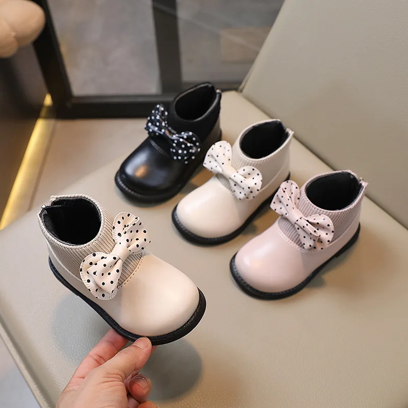 New Girls Shoes Winter Warm Kid Shoes Versatile Cute Girl Boots Butterfly Bow Fashion Princess Boot Sweet Casual Ankle Boots