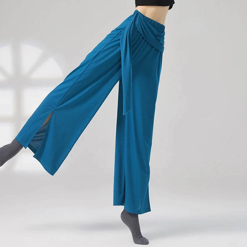 Classical Dance Practice Pants Side Slit Loose Wide Leg Pants Chinese Dance Clothes Drift Belt Modern Dance Women's Costume