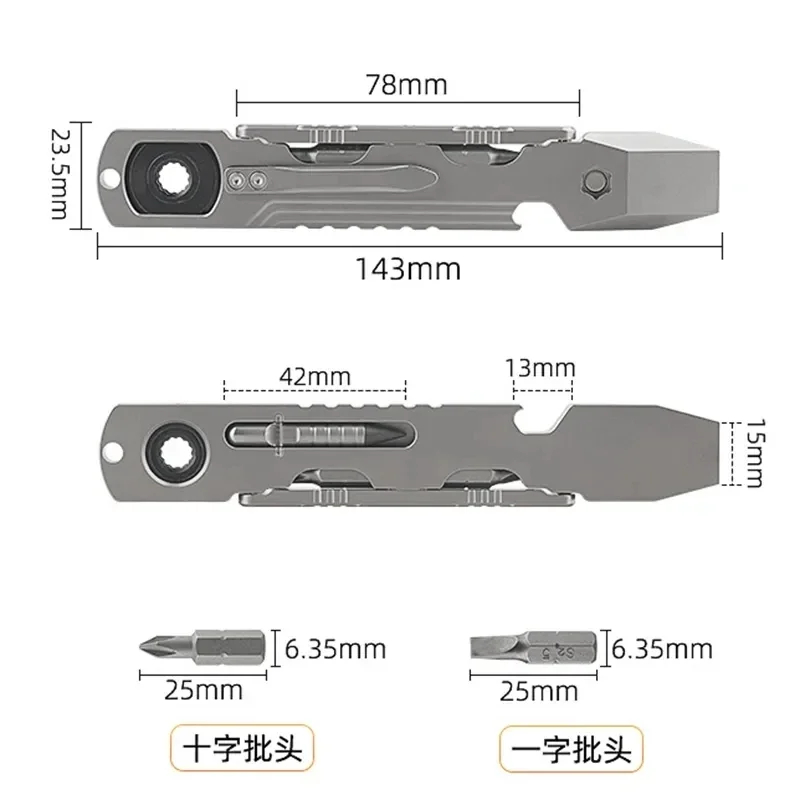 Mini TC4 titanium alloy multifunctional tool quick ratchet screwdriver pry bar bottle opener nail extractor convenient to carry