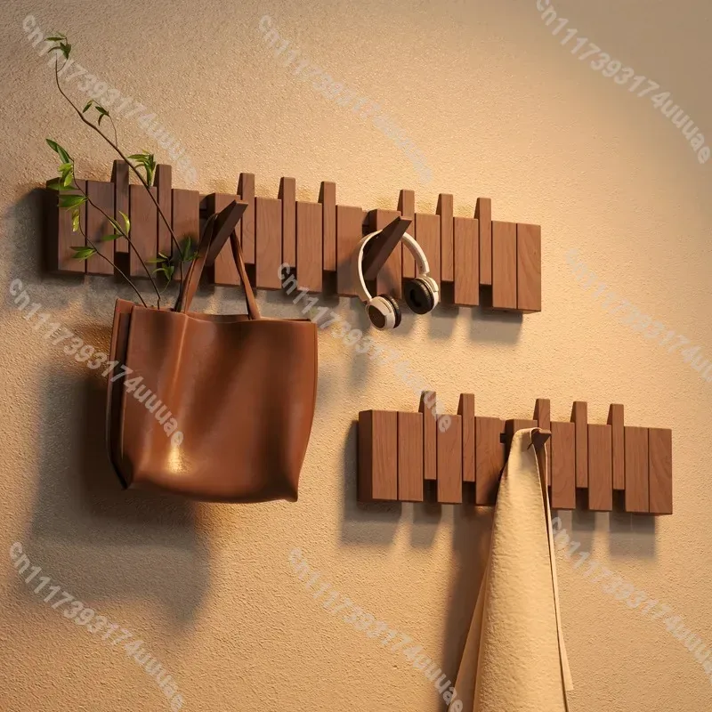 Piano Key Coat Hooks Wall Mounted Solid Wood Hat Hanger No Drilling Required Entryway Clothes Rack Decorative Door Hook