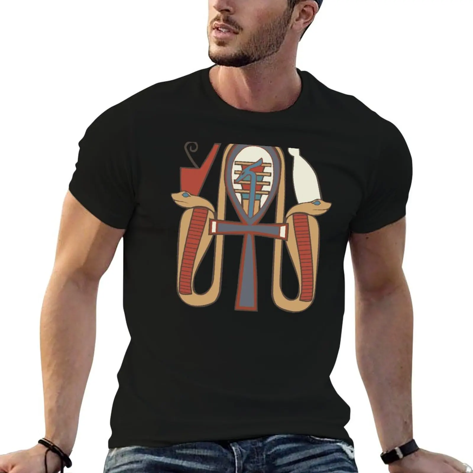 Ankh, Djed and Was Amulet T-Shirt oversized street wear customizeds heavyweight t shirts for men