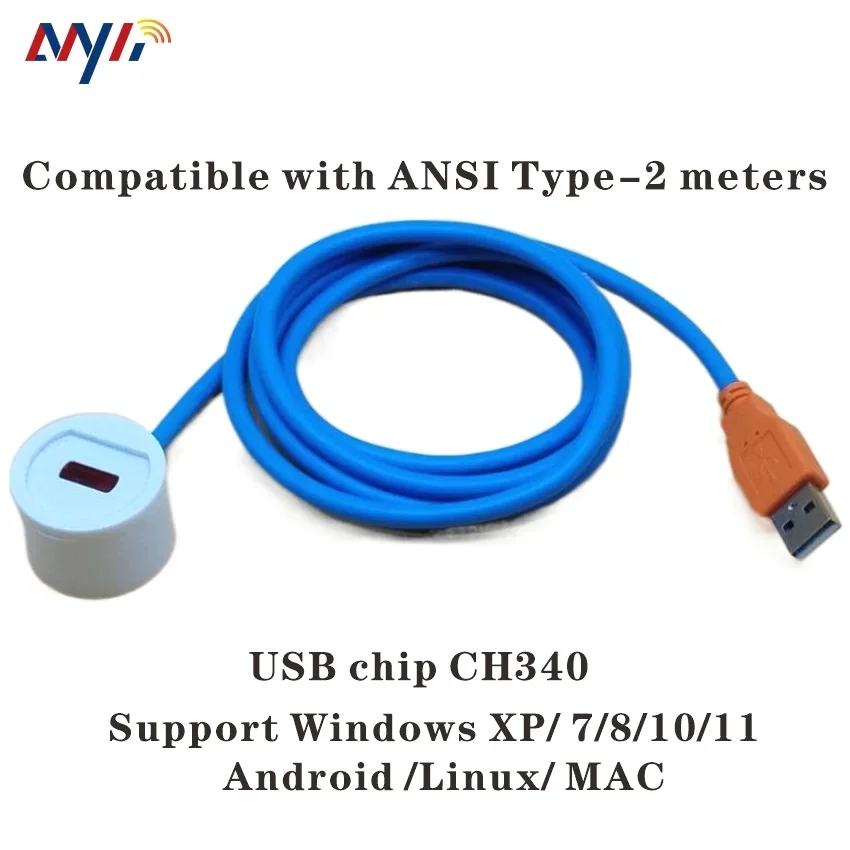 ANSI-comunicación Tipo 2 C12.18 USB 2,0 a TransData infrarrojo IR, sonda óptica Universal para lectura de medidor inteligente kWh