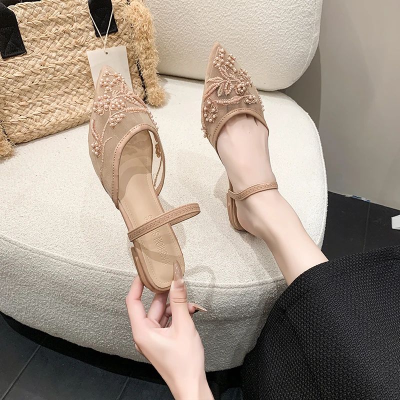 2026 Summer New Product Pointed Toe Shallow Mouth Women's Mesh Stiletto Slippers