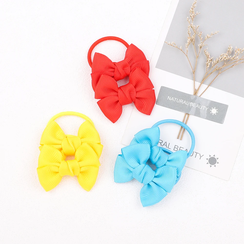 20Pieces/Lot Baby Colorful Mini Solid Hair Bows Cute Baby Bow Newborn Decoration Elastic Hair Band Kids Hair Accessories