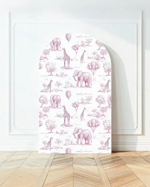 Mehofond Custom 2-Sided Safari Elegant Pink Toile De Jouy Girl Birthday Party Baby Shower Cover Chiara Arch Decor Backdrop Photo