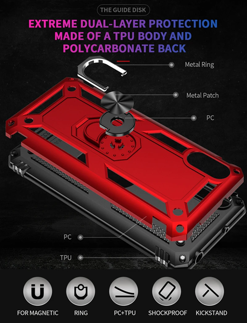 Shockproof Armor For Xiaomi Redmi 9A 9C 9T Case Phone Case for Redmi Note 7 8 Pro Ring Stand Bumper Silicone Phone Back Cover