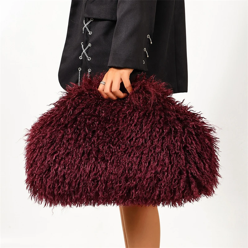 Flauschige Plüsch-Clutch Y2k Fuzz Clutch Tasche, exquisite modische Abendtasche, Dumpling-Tasche, große Kapazität, trendige Damen-Wolkenhandtasche – Detail 13