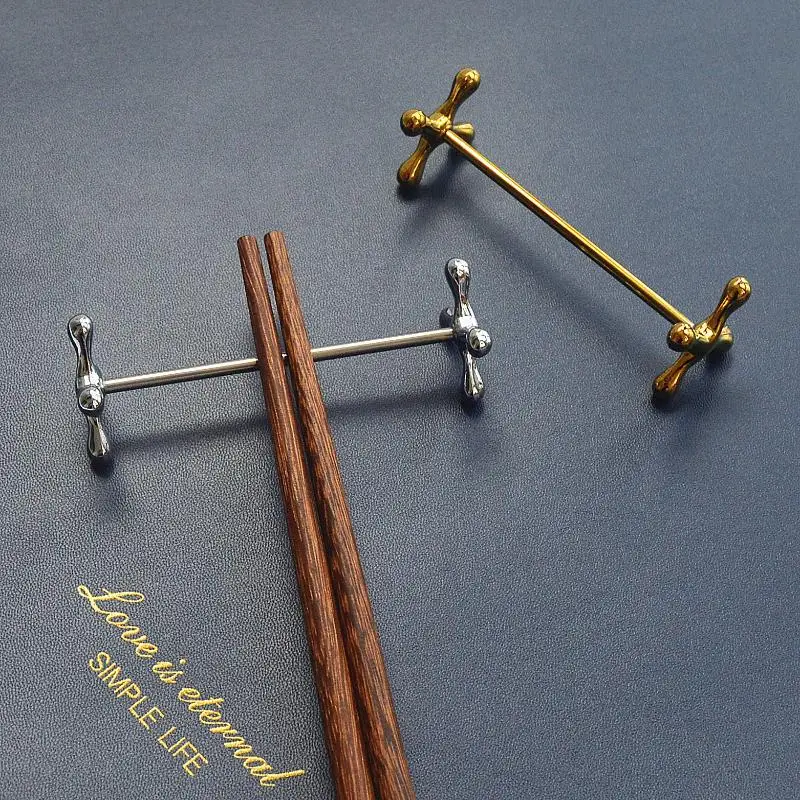 New Household Barbell Shape Chopstick Pillow Stainless Steel Electroplate Spoon Holder Japanese-style Fork Stand Paintbrush