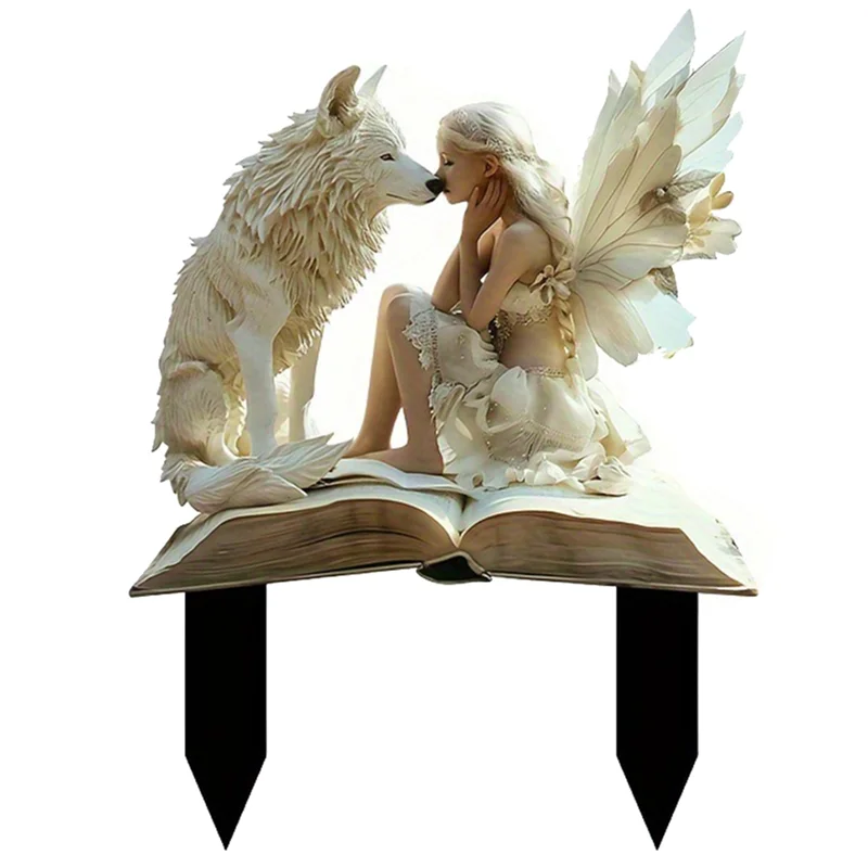 B69C loup et fée majestueux, insert de Pot de fleur féerique en acrylique, adapté aux plantes en Pot et décoration de pelouse de jardin