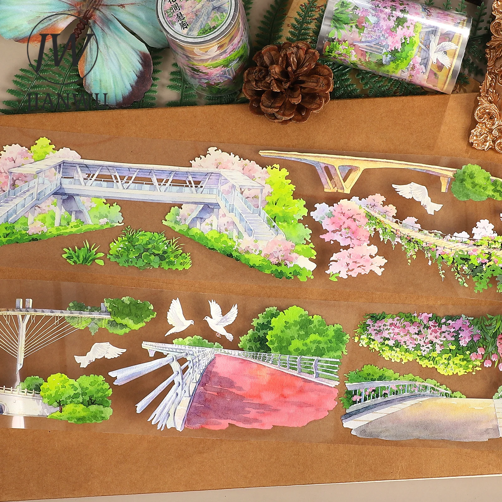 เทป PET ลายวินเทจ 70 มม.*5.4 ม. ลายดอกไม้ ทางเดิน วัสดุตกแต่งสำหรับงานคอลลาจ สมุดภาพ DIY สร้างสรรค์ อุปกรณ์เครื่องเขียน