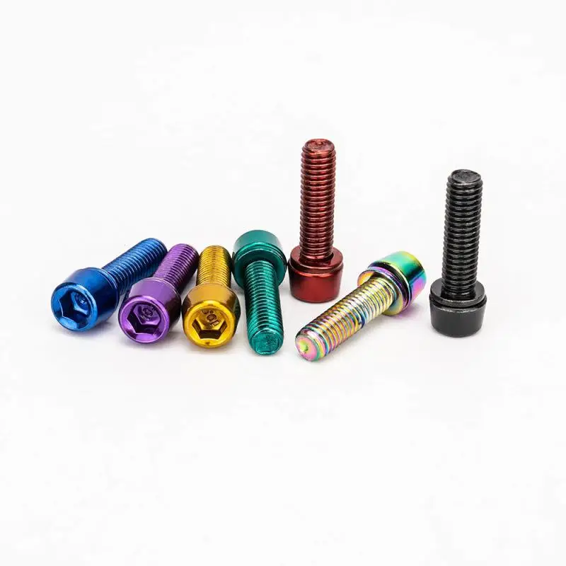 New 6Pcs M5x18MM Mountain Bike Stem Bolts Titanium Plated Allen Hex Head Bike Stem Screws With Washers Handlebar Bolt Plating