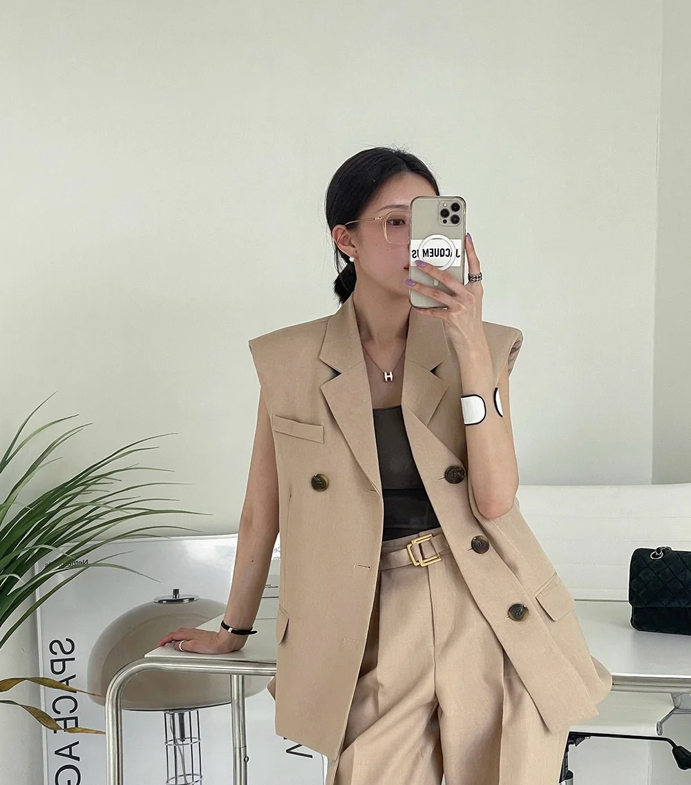 

Double-Breasted Straight-Leg Suit Jaet And Pants Women's Faion Set Dongda Gate Cotton Workwear for Ages 25-35