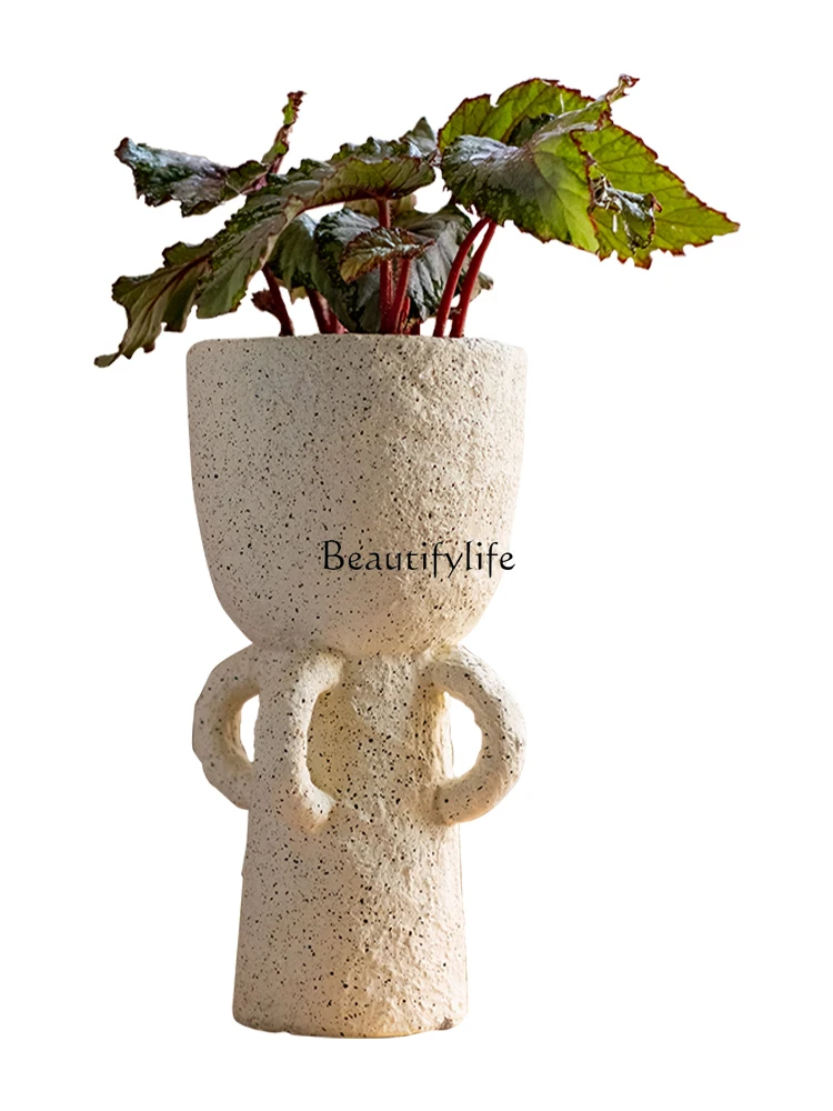 

Cement Flower Pot High Foot Flower Device Breathable Potted Creative Personality Vase Retro