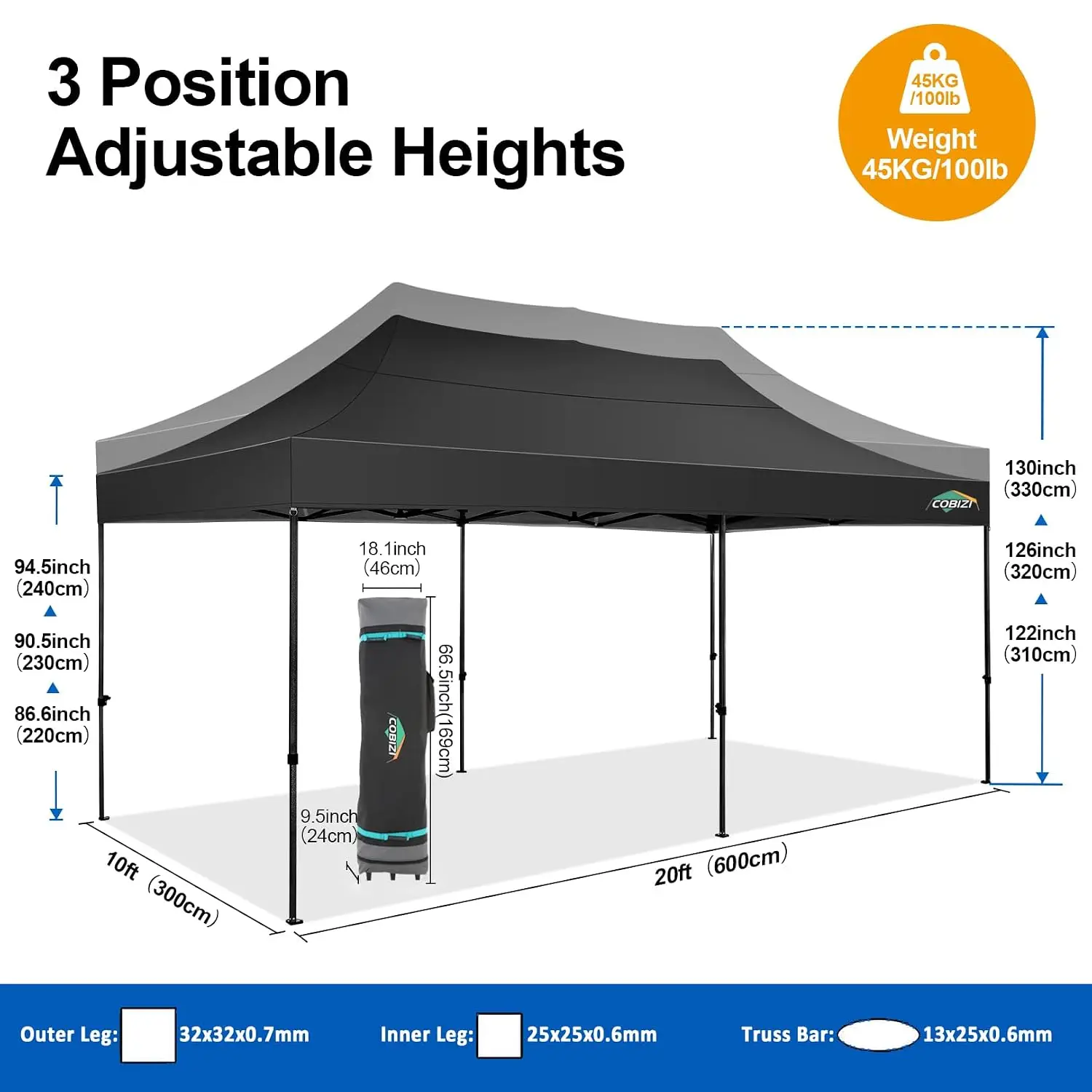 10x20 FT Black Heavy Duty Pop Up Canopy Tent with 6 Sidewalls, Waterproof UPF 50+ Outdoor Gazebo with Roller Bag for Weddings