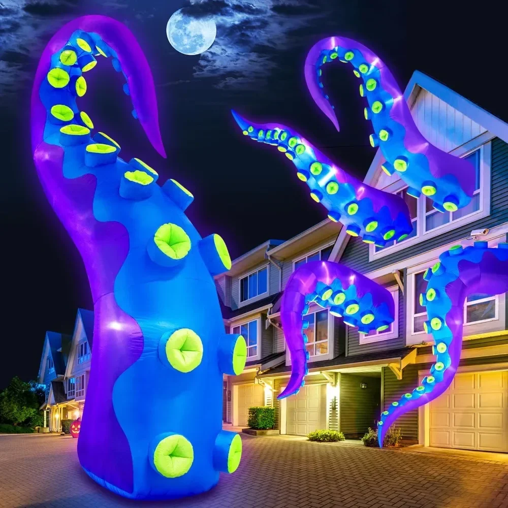 Halloween Inflatables Decorations Outdoor Giant Octopus Tentacles Inflatable Halloween with Build-in LED Lights Vivid Spook