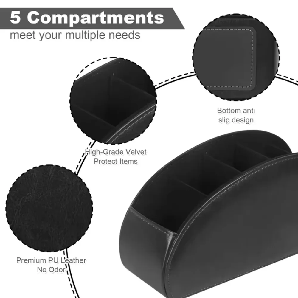 Desktop 5 Compartments Remote Control Box Living Room Storage Box PU Leather Air Conditioner TV Remote Control Bracket Storage