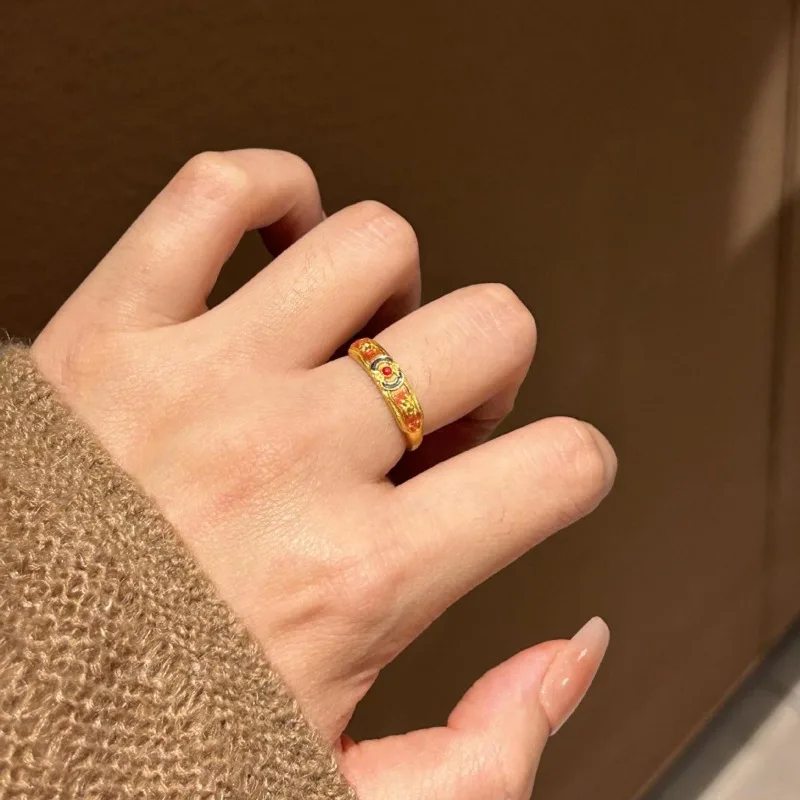 مجوهرات صينية جديدة خاتم Fanghua ذو اللون الوطني مجوهرات صغيرة رائعة من المينا عالية الإحساس وخفيفة فاخرة ومتعددة الاستخدامات للتنقل اليومي