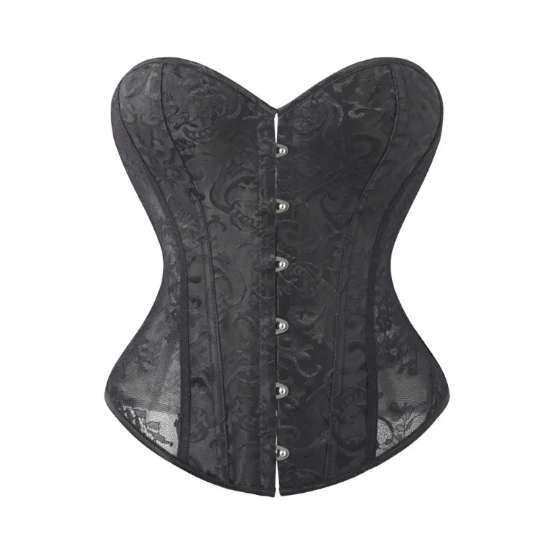 

Jacquard Semi Transparent Corsets and Bustiers Shapewear Lingerie Overbust Corset Top Sexy Plus Size Women Vintage Black
