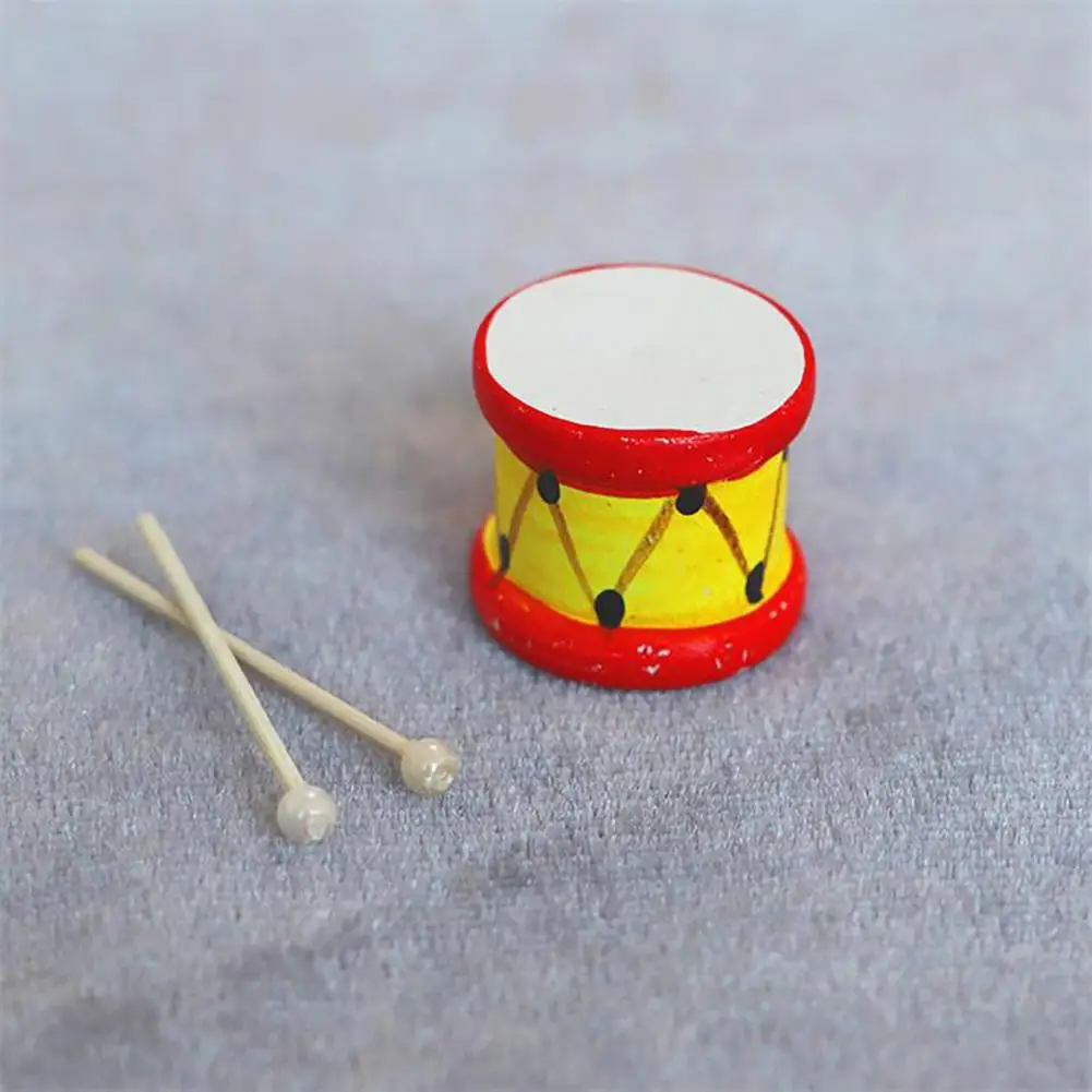 Mini Miniature Dollhouse Drum  Handmade Compact Dollhouse Mini Drum  Dollhouse Instrument Drum Kids Gift