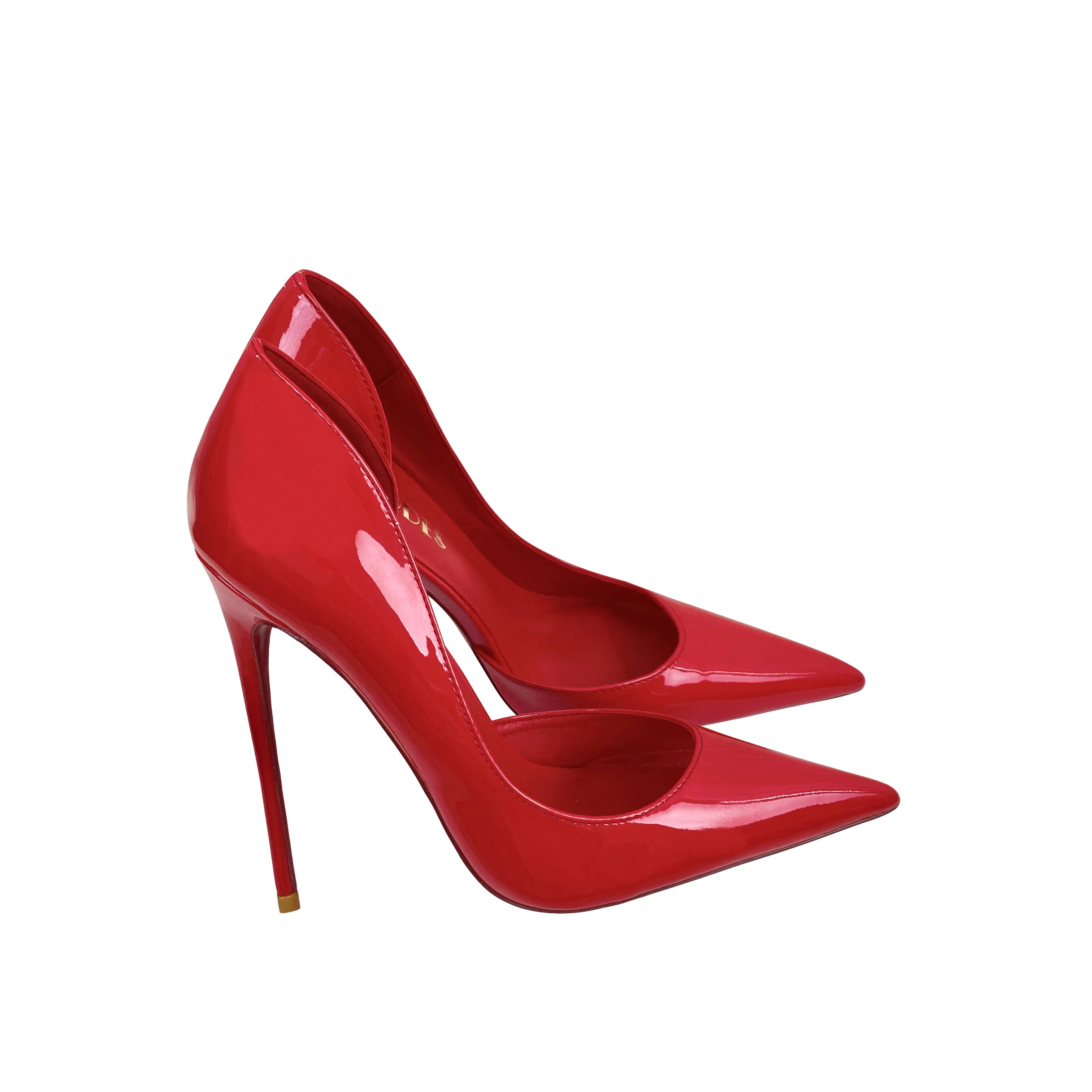 European and American Foreign Trade Bright Red Patent Leather Pointed Nightclub Sexy Goddess Superfine Profiled Tungsten Steel