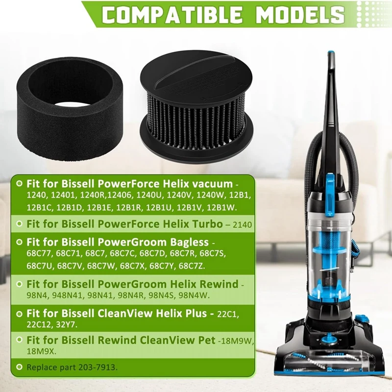 4PCS 2037913 Bissell Powerforce Compact Cleanview Helix 터보 진공 청소기 교체 필터 세트 용/32R9 필터