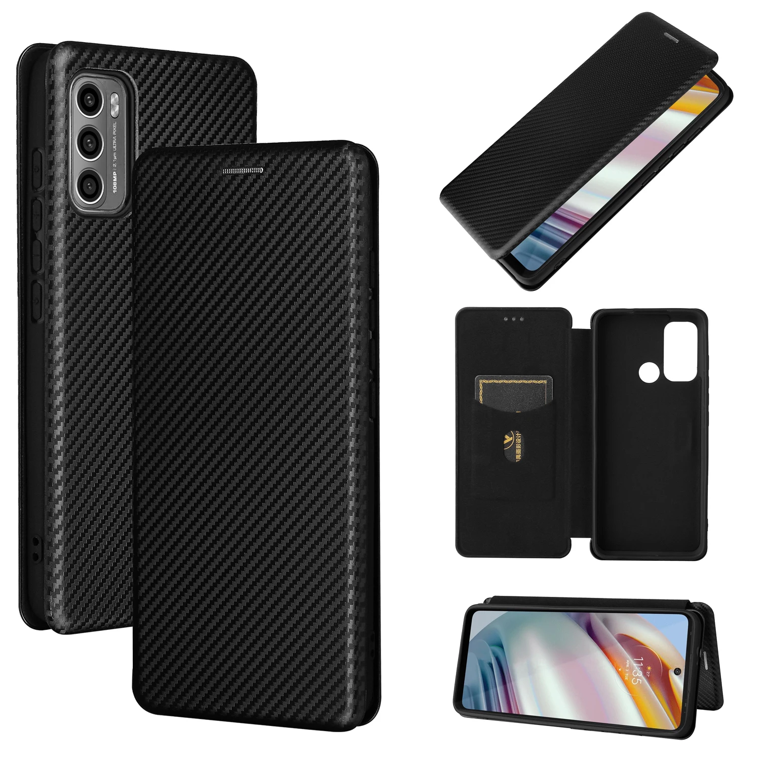 Flip carbon fibre Magnetic Skin Leather Cover For Motorola Moto G200 G 5G G60 G8 G9 Plus Power Lite G40 Fusion Card Slot Case