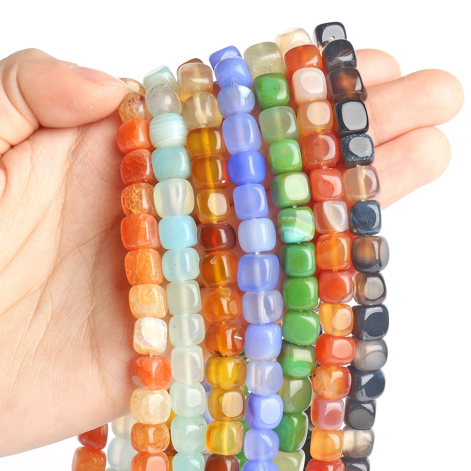 8x8mm Natural Stone Colorful Square Beads Agates Cube Loose Beads for Jewelry Making DIY Bracelet Necklace Accessories 15inches