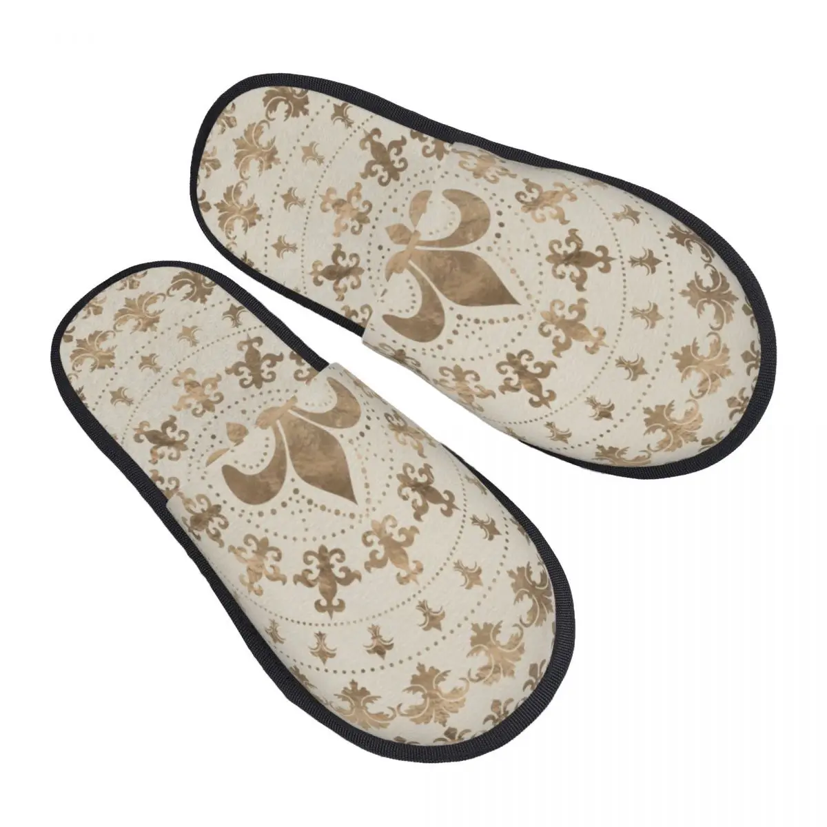 

Fleur De Lis Pastel Gold House Slippers Cozy Warm Fleur-De-Lys Lily Flower Memory Foam Fluffy Slipper Indoor Outdoor Shoes