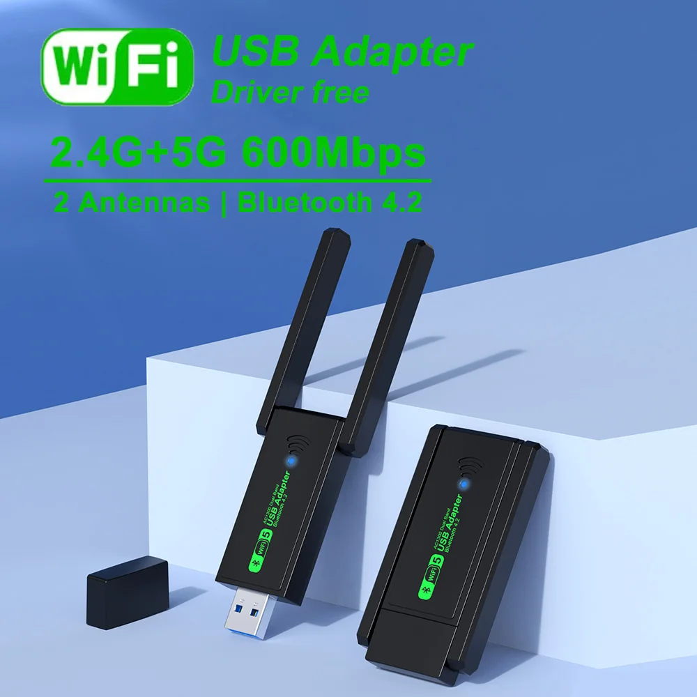 600Mbps WiFi USB Adapter Dual Band 2.4G 5Ghz Wi-Fi Dongle Bluetooth4.2 802.11AC USB High-Speed Wireless Card Receiver For Laptop