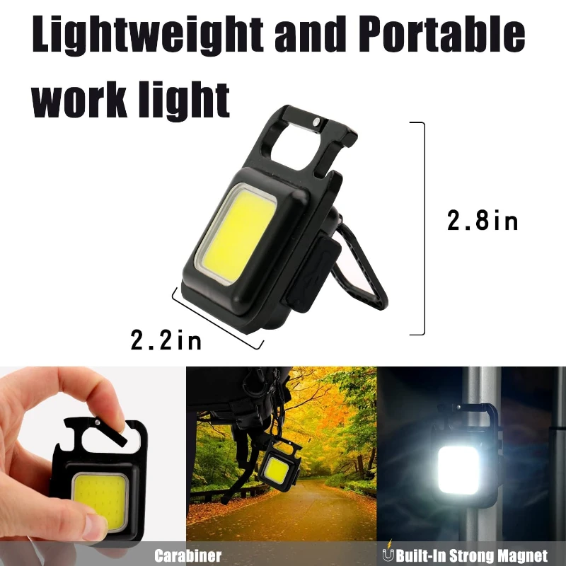 Mini LED Flashlight Work Light Rechargeable Glare COB Keychain Light Portable Flashlight Outdoor Camping Small Light Corkscrew