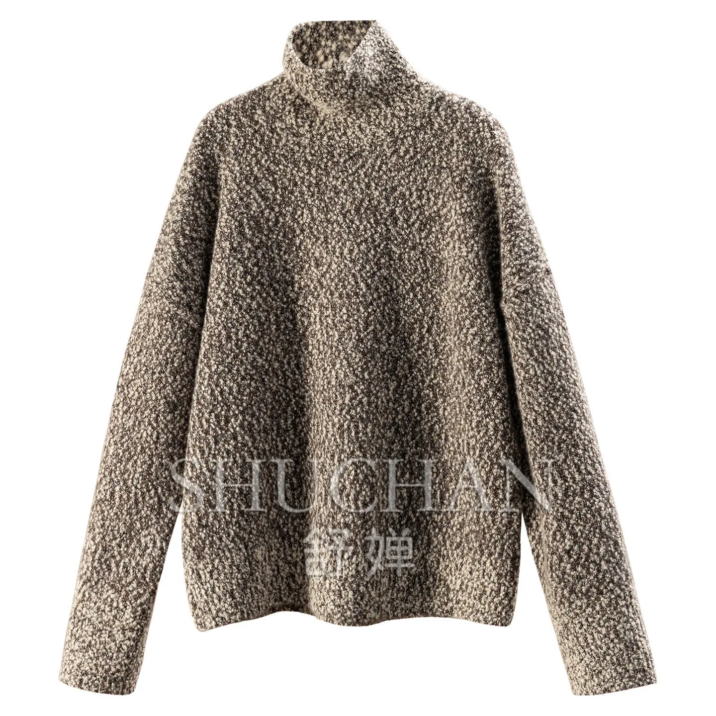 Retro Lazy Pullover French 550g Custom-woven Loop Yarn Turtleneck Long-sleeved Cashmere Sweater Women's 74W3