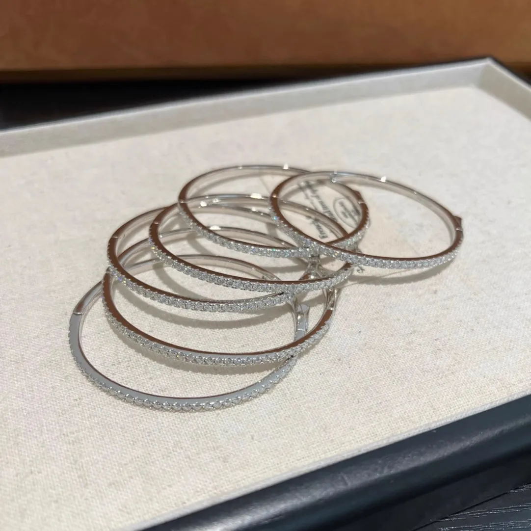 S925 Sterling Silber Armband Halbkreis-Diamant Damenmode Leichter Luxus Exquisites Bruchdiamant Zigeuner-Armband – Detail 13