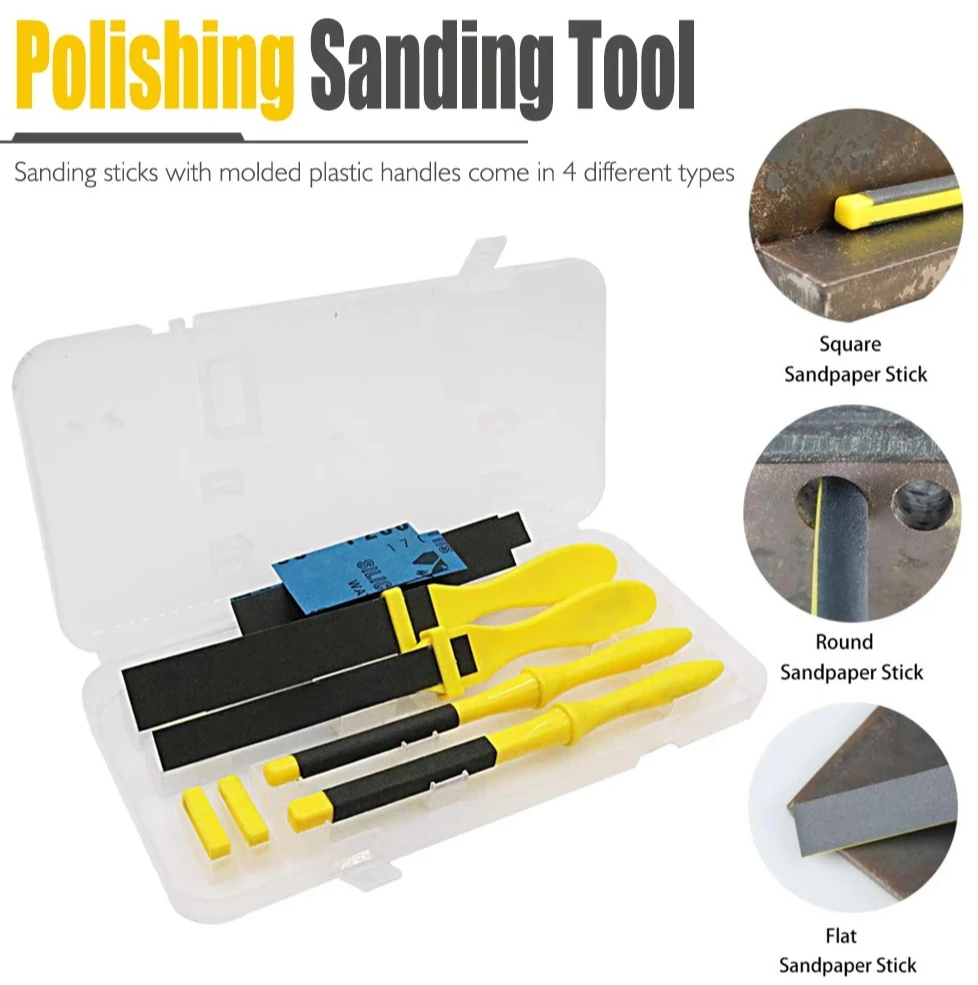 

Multi-Purpose Sanding Stick Set, Handheld Sandpaper Holder with Wrapping Rod for Polishing, Deburring & Surface Finishing