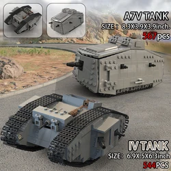 WW1 German AV7 Military Battle Tank Building Block Toys for Collection Soviet T-34 KV7 Army Soldier Weapon Tank for Boy Kid Gift