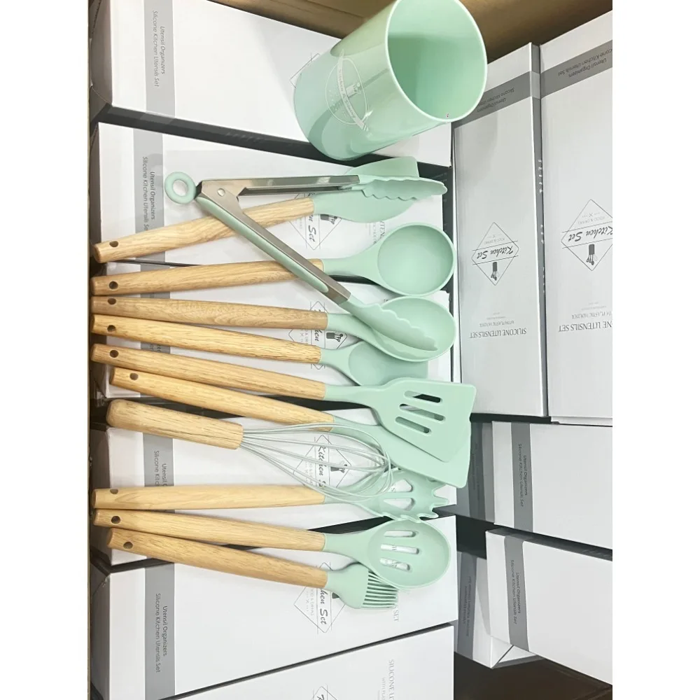 12PCS Food Grade Silicone Kitchen Cookware Utensils Turner Spatula Measuring Spoon Practical Cooking Tool Kitchenware Set