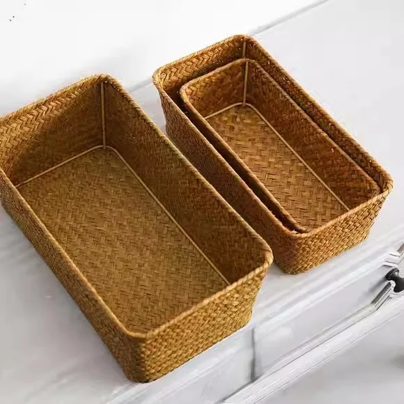 

Плетеная корзина для хранения из бамбука Wier Sea, японский настольный органайзер, коробка для масок, корзина для домашнего хранения